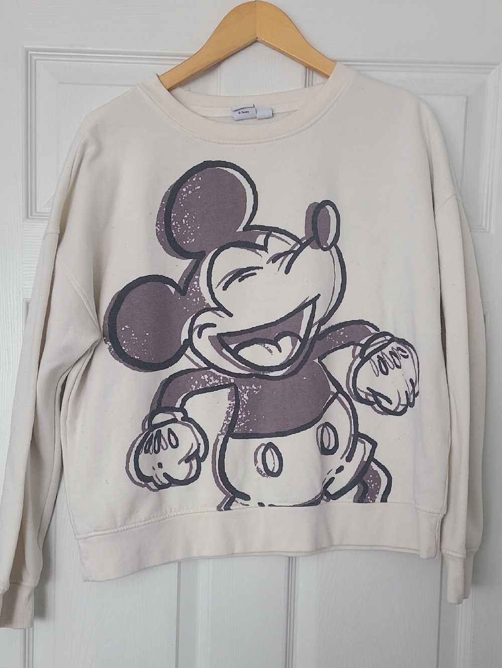 Disney Cream Crewneck Sweatshirt with  Mickey Graphic, M